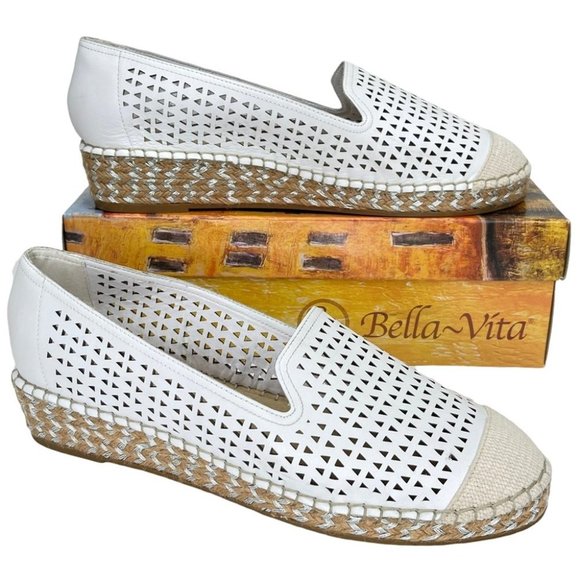 Bella Vita Shoes - Bella Vita Channing White Perforated Leather Womens Loafers Size 11W